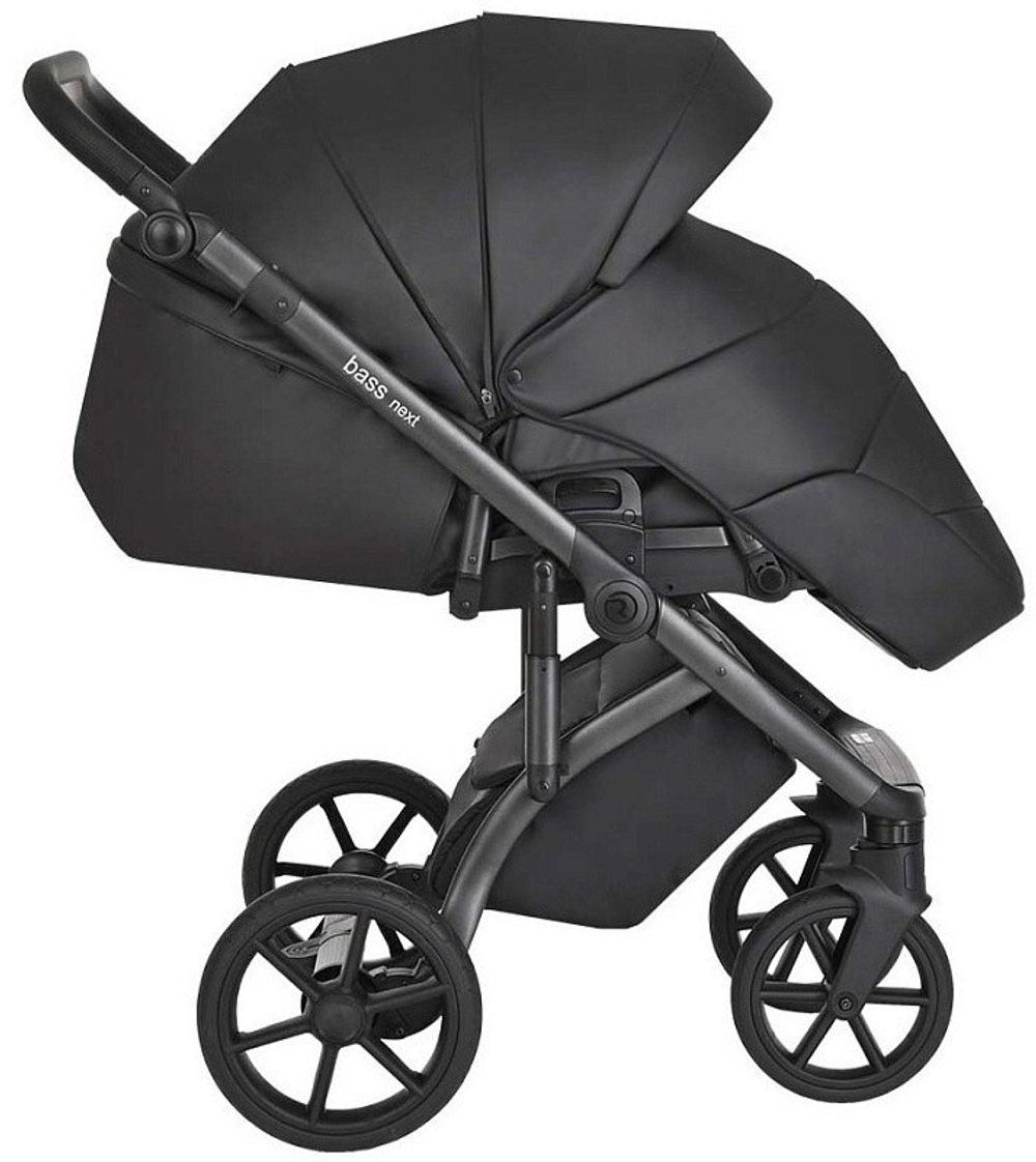 Детская коляска Roan Bass Next Кожа 3 в 1 с автокреслом Tutis Elo Lux EduSky Grey RN088/1 Black/Black