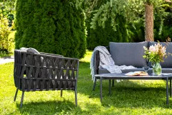 "Диего" лаунж-зона 4-местная плетеная из роупа (веревки), каркас алюминиевый темно-серый, роуп темно-серый