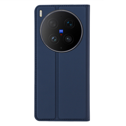 Чехол книжка из кожи синего цвета для Vivo X300 Ultra, серия Skin Pro Series от Dux Ducis