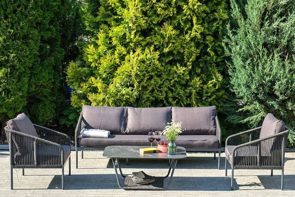 "Канны" лаунж-зона 5-местная плетеная из роупа (веревки), цвет темно-серый