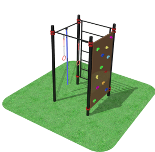 КОМПЛЕКС СПОРТИВНЫЙ С КАНАТОМ, КОЛЬЦАМИ, ШВЕДСКОЙ СТЕНКОЙ И СКАЛОДРОМОМ