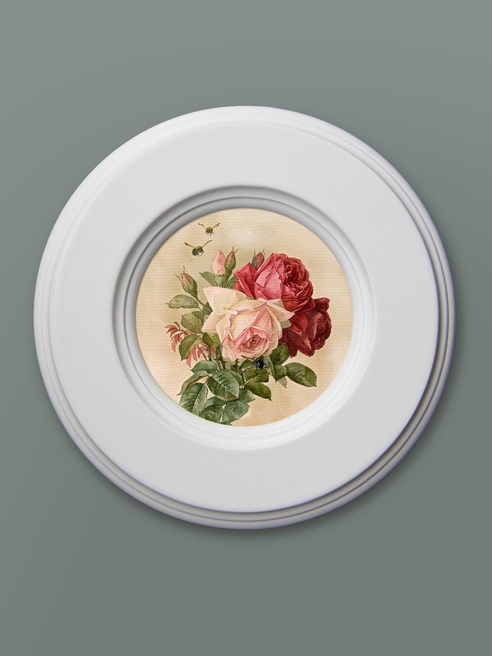 Картина на натуральном холсте в круглой деревянной раме "Цветы прованса"