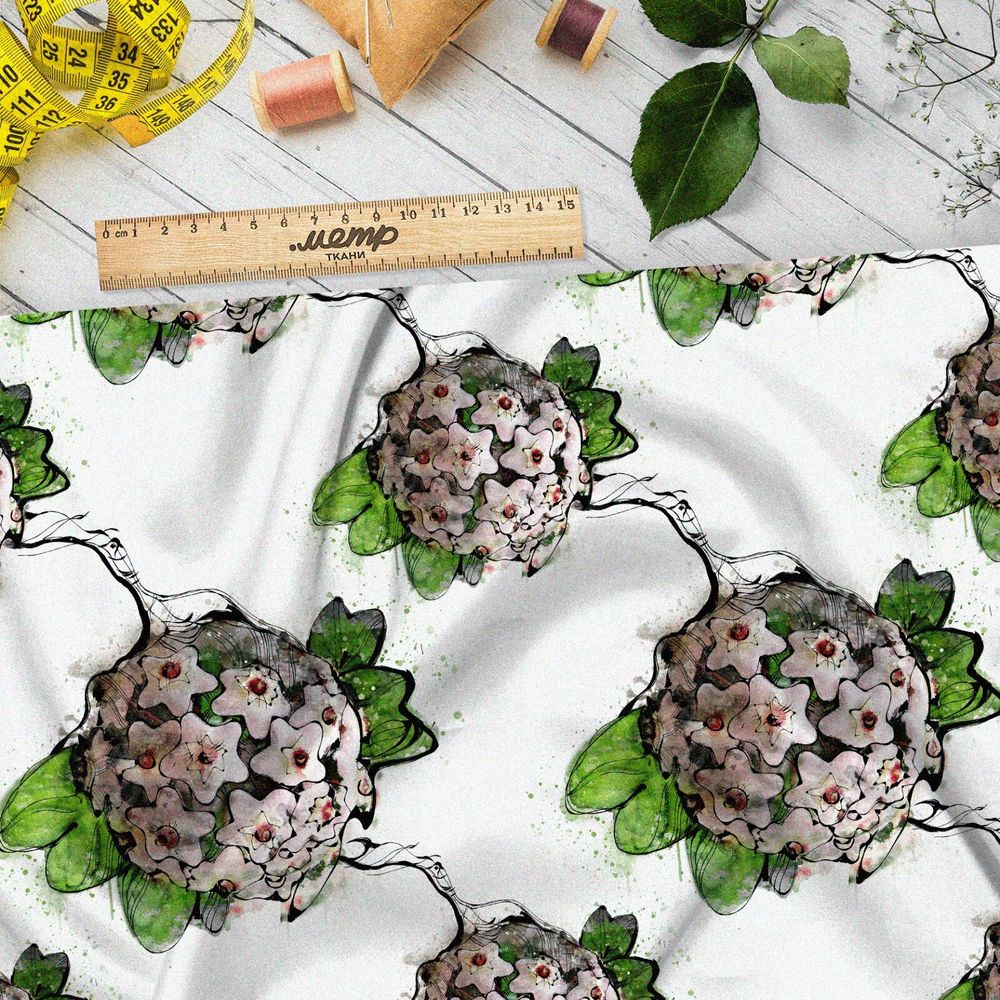 Ткань шелк Армани крупыне белые бутоны