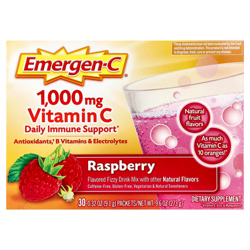 Emergen-C, витамин C, малина, 30 пакетиков, 9,1 г (0,32 унции) каждый