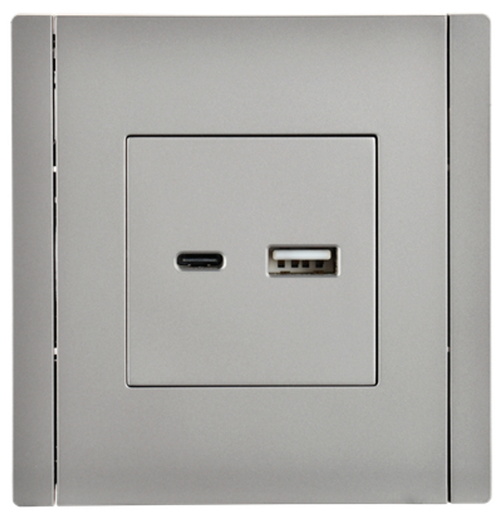 FORTE&PIANO Розетка USB A+C 18Вт FP551 сталь IEK