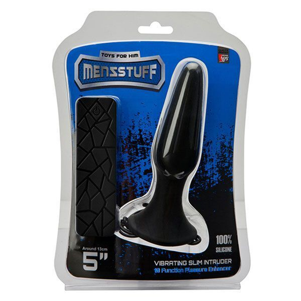 Чёрная вибропробка MENZSTUFF 5INCH SLIM INTRUDER BUTT PLUG - 13 см. (Цвет: черный)