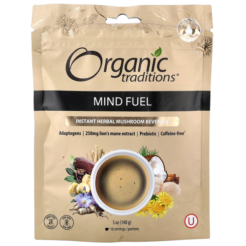 Organic Traditions, растворимый травяной грибной напиток, топливо для ума, без кофеина, 140 г (5 унций)