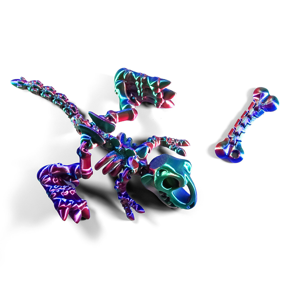 Динозавр-скелет Ти-Рекс (T-rex Dino) с косточкой, гибкая фигурка, красно-сине-зеленый