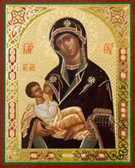 Икона на деревянной основе БМ Млекопитательница 8х6 с тиснением золотой фольг, в упаковке (Е, С-Пб)