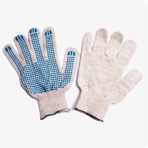 Перчатки трикотаж. 4-нитка белые с ПВХ   ЭКСТРА  10кл  (раз.L- 9) уп.10 пар