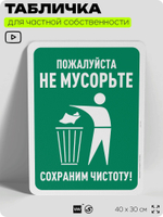 Табличка для частной территории "Пожалуйста, не мусорьте", на дом, для участка, организаций и частных территорий, предупреждающая, 40х30 см, Silver Plane x Айдентика Технолоджи