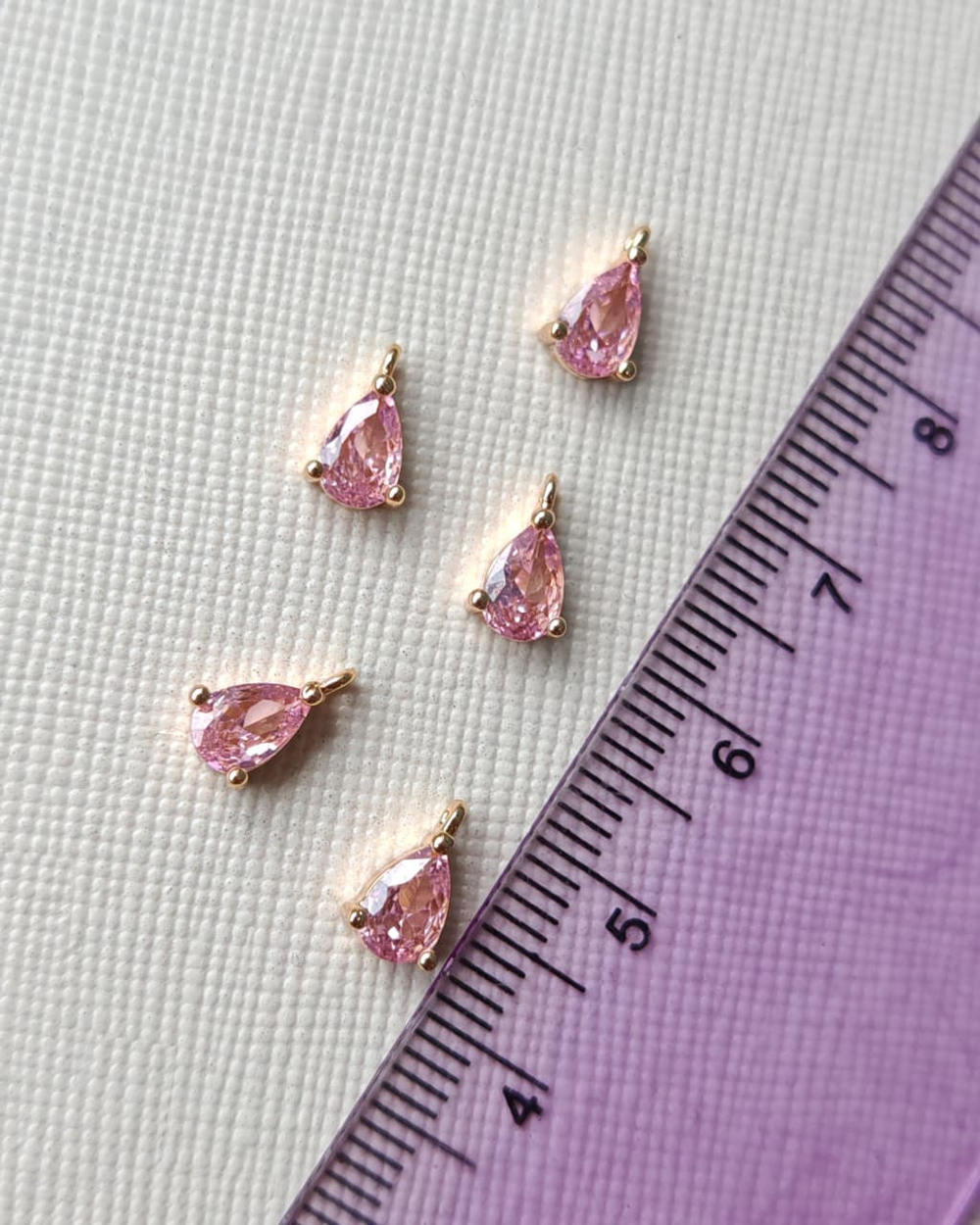 50307-рз Подвеска "Капля мини" с фианитом 10мм, розовый, позолота