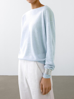 Massimo Dutti Свитер тонкой вязки из 100% льна, небесно-голубой