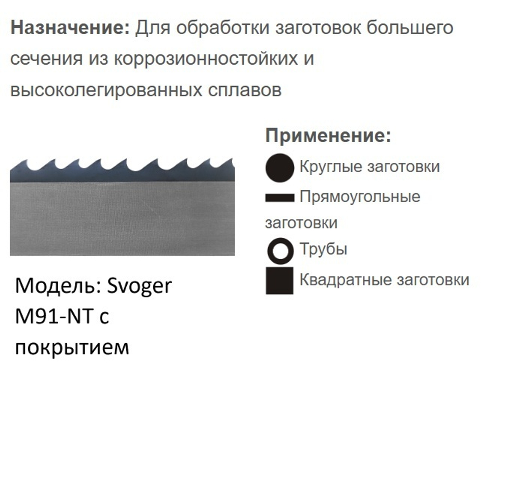 Биметаллическая ленточная пила по металлу SVOGER M91 с покрытием