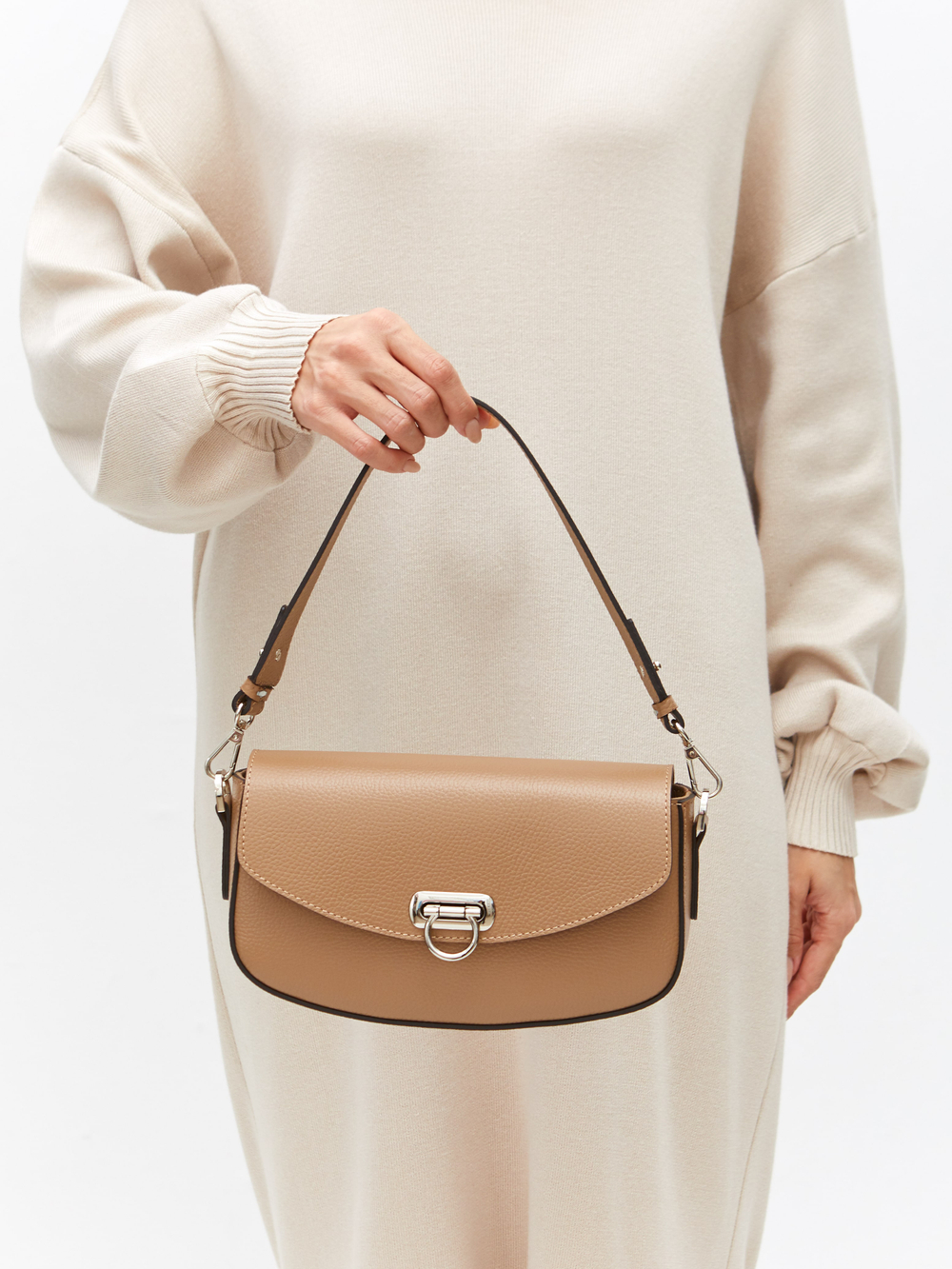 Сумка кожаная на плечо кросс-боди капучино