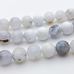 Опал белый бусины, диаметр 10,5-10,6 мм, цена за 9 шт (1/4 нити)