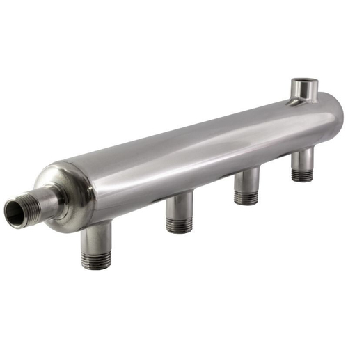 Коллектор распределительный из нержавеющей стали DN 40 PN 16 вход 40-15 9 выходов НР 1/2'' межосевое расстояние 100мм, выход под кран Маевского, PLP