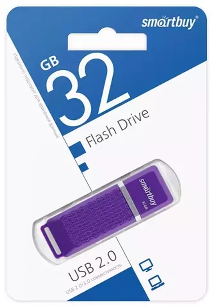 Флеш-диск 32 GB, SMARTBUY Quartz, USB 2.0, фиолетовый, SB32GBQZ-V