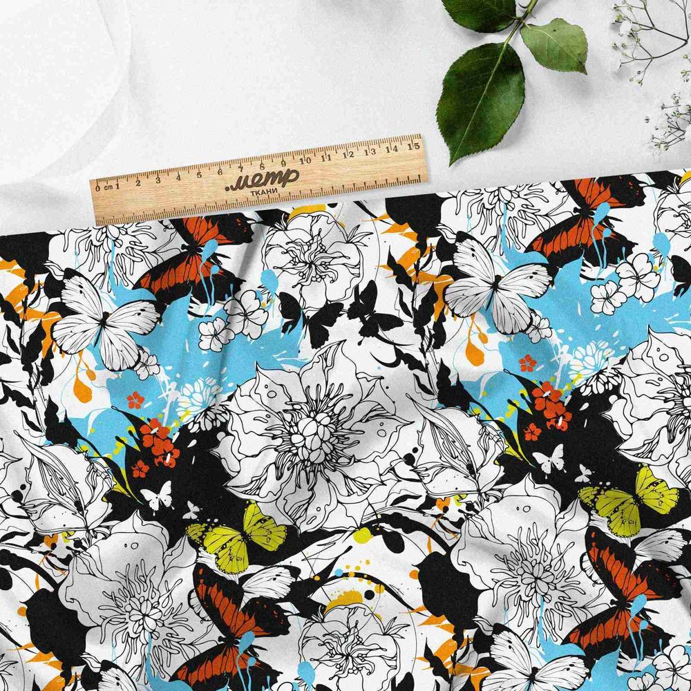 Ткань атлас цветочный креатив