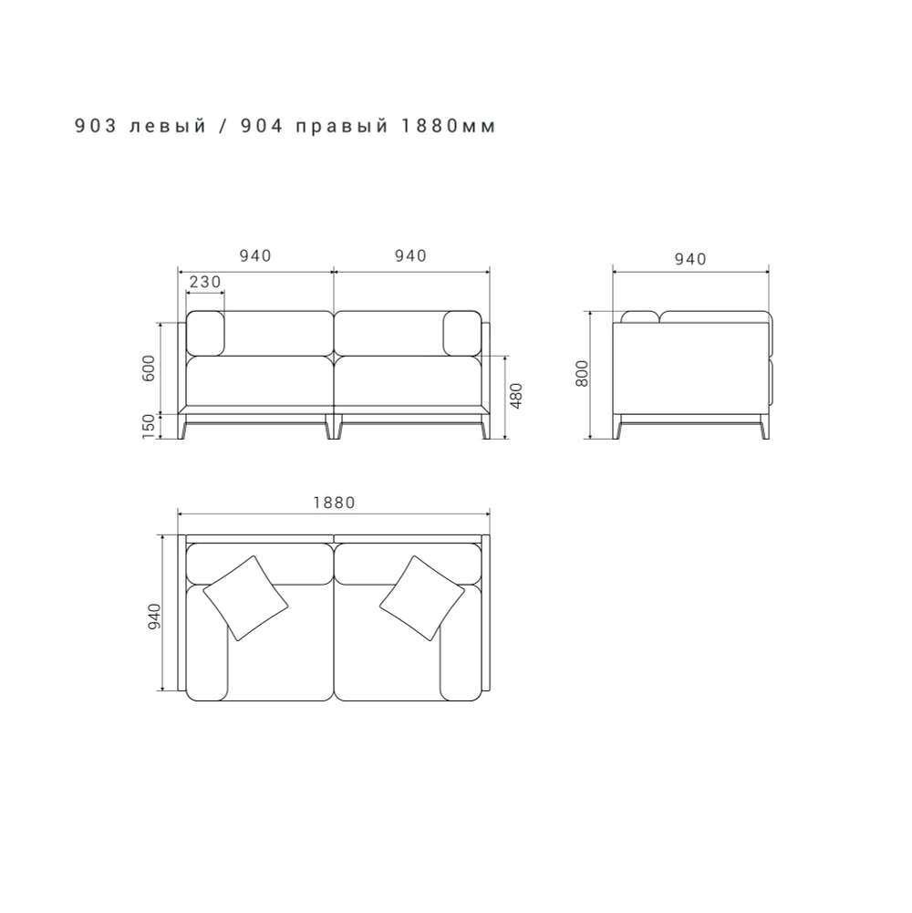 2-х местный нераскладной диван Case 903/904