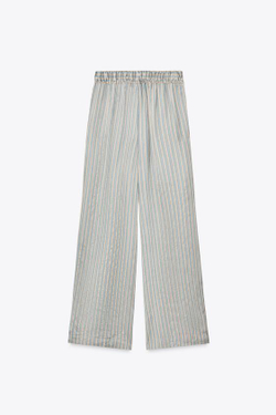 ZARA ПОЛОСАТЫЕ БРЮКИ В ПИЖАМНОМ СТИЛЕ — ZW COLLECTION, СЕРЫЙ/БЕЖЕВЫЙ