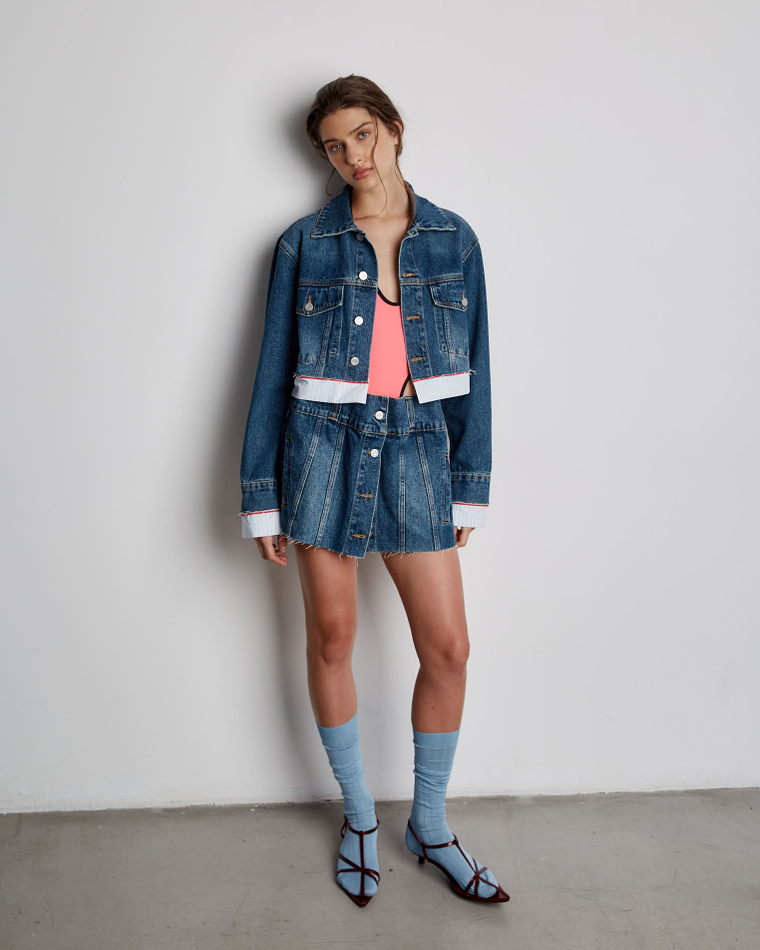 Джинсовая куртка с деталью из хлопка синий