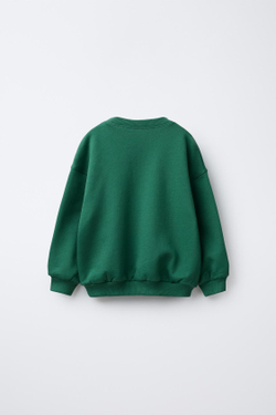 ZARA ТОЛСТОВКА С НАДПИСЬЮ И НАШИВКОЙ «МЕДВЕДЬ», ЗЕЛЕНЫЙ