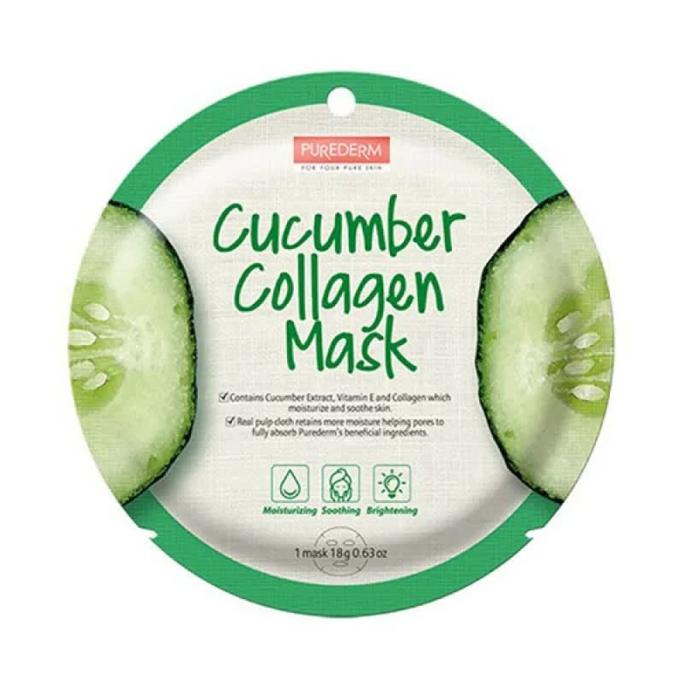 Маска для лица Purederm Cucumber Collagen Mask тканевая с огурцом и коллагеном (круглая) 18 г