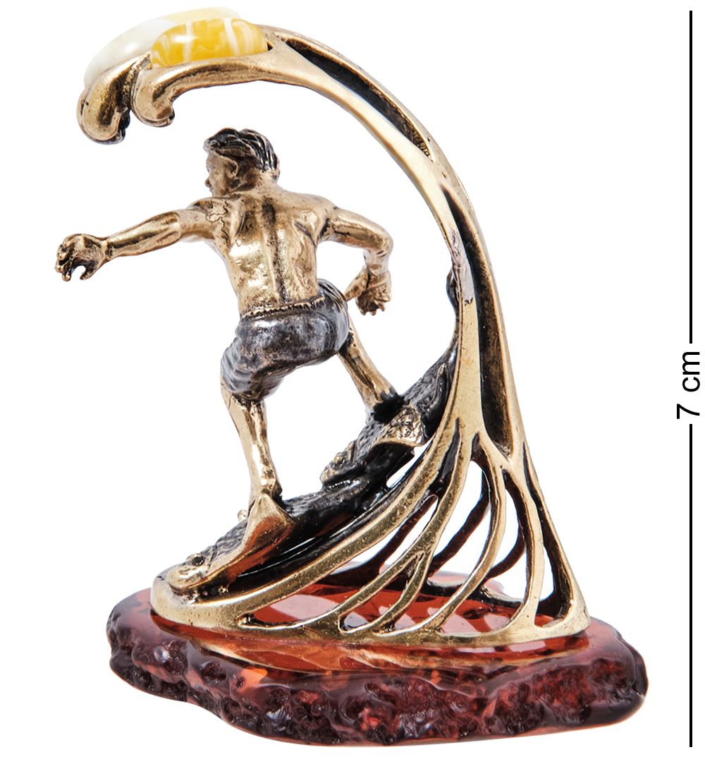 Народные промыслы AM- 608 Фигурка «Серфинг на скатах» (латунь, янтарь)