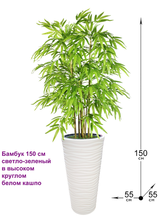 Искусственный Бамбук 150 см светло-зеленый в высоком круглом белом кашпо