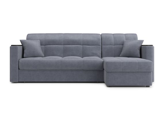 Диван угловой с оттоманкой Неаполь 1,4 - Velutto 32 серый/накладка венге