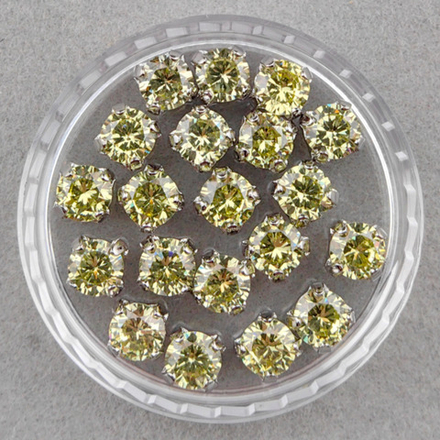 Фианиты шатоны в оправах, Olive Yellow/Rhodium