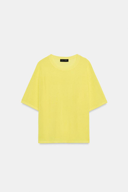 ZARA ТОП ИЗ ТОНКОГО ТРИКОТАЖА С КОРОТКИМ РУКАВОМ, ЖЕЛТЫЙ