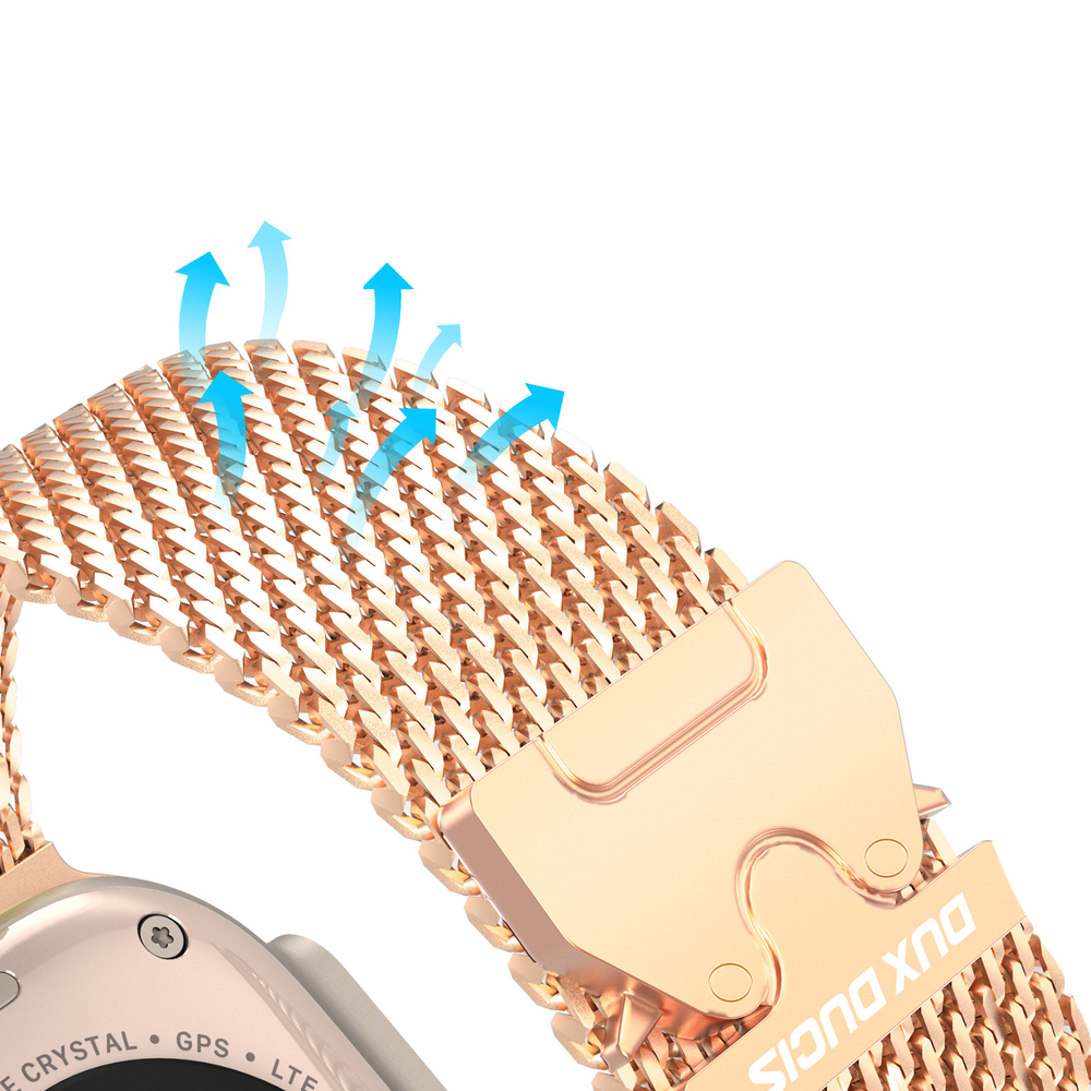Ремешок из нержавеющей стали розового цвета (Rose Gold) от Dux Ducis для смарт часов Apple Watch 42, 44, 45, 46, 49мм, серия Milanese Air Series (миланская петля)