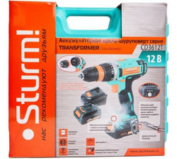 CD3612T Дрель аккумуляторная Sturm! 12 В, 1BatterySystem, 2 акк. 2,0Ач,съемный патрон, кейс