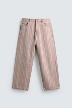 ZARA ДЖИНСЫ RELAXED FIT В ПОЛОСКУ С ПРИНТОМ, РОЗОВЫЙ
