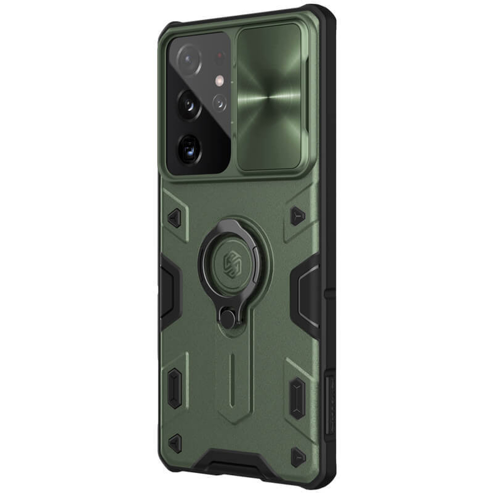 Противоударный чехол с кольцом и защитой камеры Nillkin CamShield Armor Case для Samsung Galaxy S21 Ultra