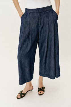 ZARA БРЮКИ-КЮЛОТЫ С ЗАЩИПАМИ, СИНИЙ