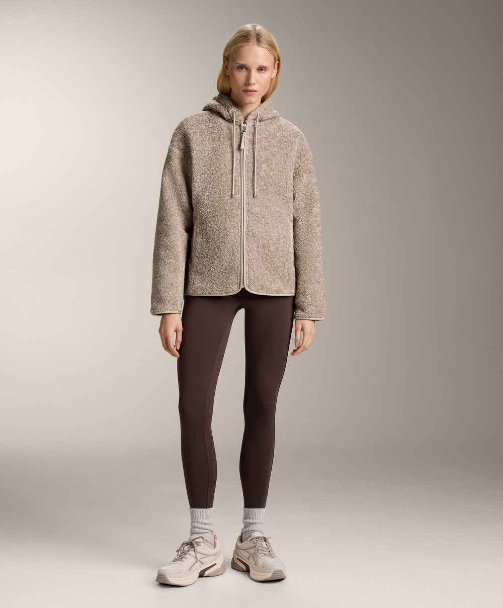 Oysho Куртка из искусственной овчины с капюшоном, серо-коричневый меланж