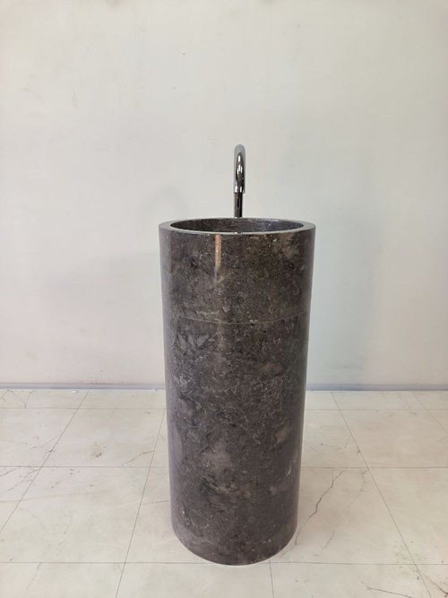 Раковина напольная из мрамора Silinder Grey MN-65951 40х40х90 из натурального камня