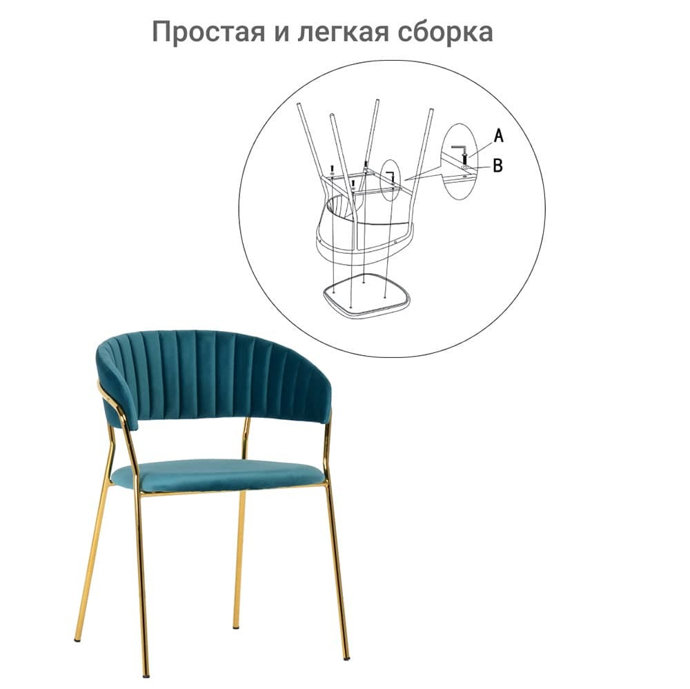 Стул Turin бирюзовый с золотыми ножками