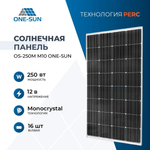 Солнечная панель 250Вт OS-250М One-sun, солнечная батарея для дома, для дачи, 12В, 1шт.