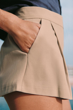 ZARA ШОРТЫ С ЗАЩИПАМИ, РЫЖЕВАТО-КОРИЧНЕВЫЙ