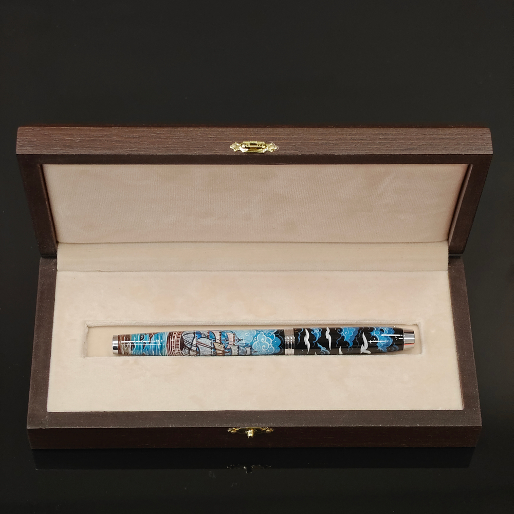 Ручка с колпачком с ручной росписью Палех "Парусник"