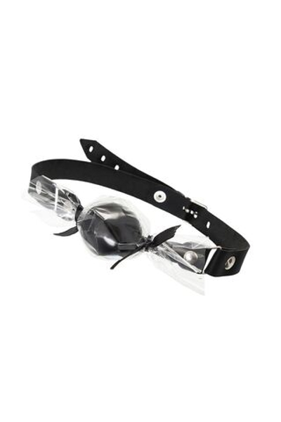 Черный кляп-леденец на кожаных ремешках со вкусом бейлиз (Цвет: черный)