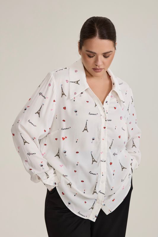 Блузка с отложным воротником, принт Париж
