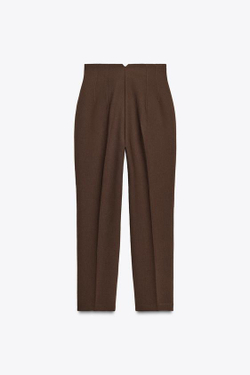 ZARA БРЮКИ С ВЫСОКОЙ ПОСАДКОЙ, КОРИЧНЕВЫЙ