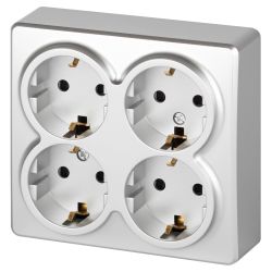 Розетка ЭРА Эксперт 11-2211-03 четырехместная с заземлением 4х2P+E Schuko со шторками, IP20, 16A-250В, ОУ, алюминий