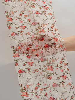 Эластичное кружево кремово-розовое с мультиколор ширина 22 см НОВОЕ