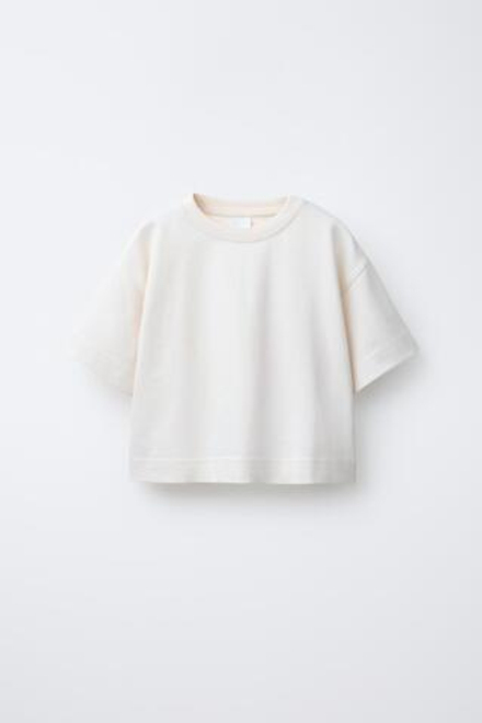 ZARA ОДНОТОННАЯ ФУТБОЛКА HEAVY WEIGHT, ЭКРЮ